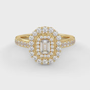 IGI Certified Emerald and Round 0.95 Carat Lab Grown Diamond Engagement Ring