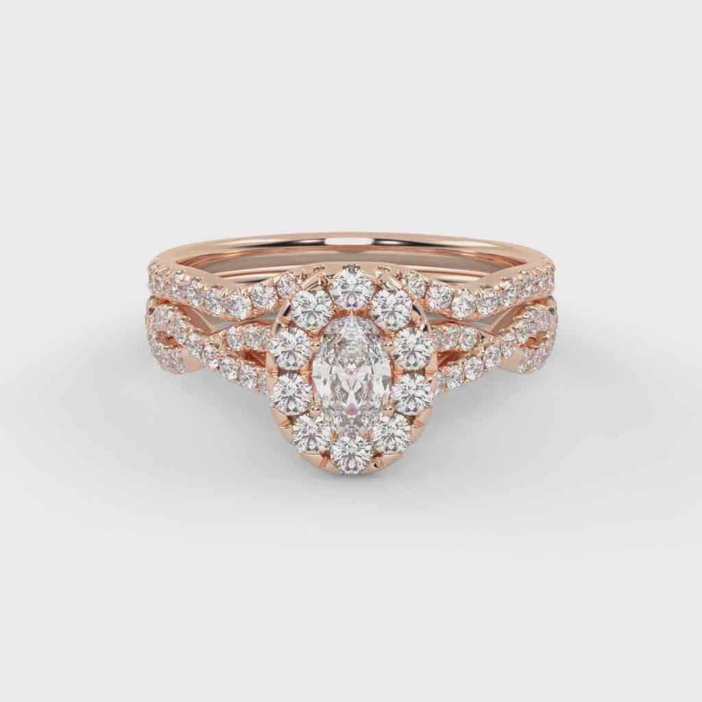 Oval Cut 1.00 Carat Lab Grown Diamond Twisted Infinity Halo Solitaire Bridal Set Ring