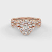 Oval Cut 1.00 Carat Lab Grown Diamond Twisted Infinity Halo Solitaire Bridal Set Ring