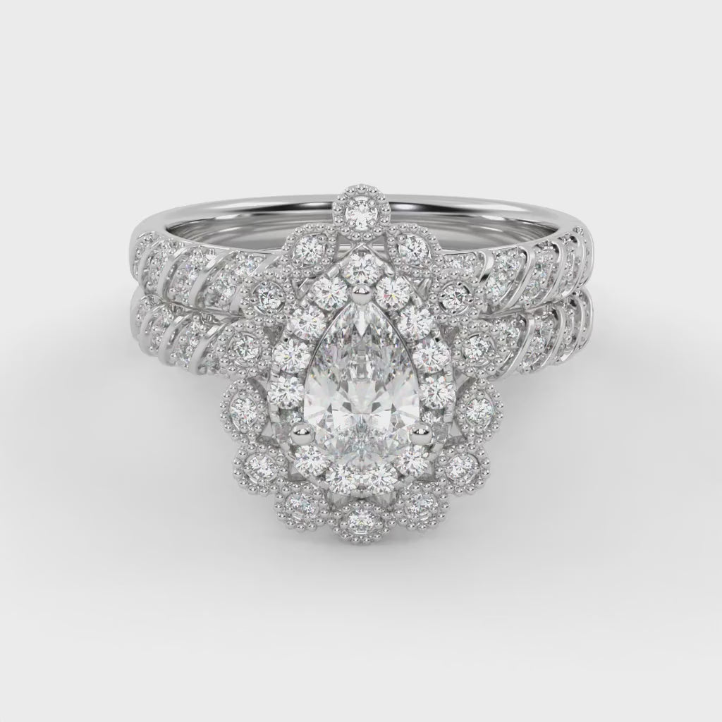 IGI Certified Pear and Round Cut 1.05 Carat Lab Grown Diamond Engagement Wedding Ring
