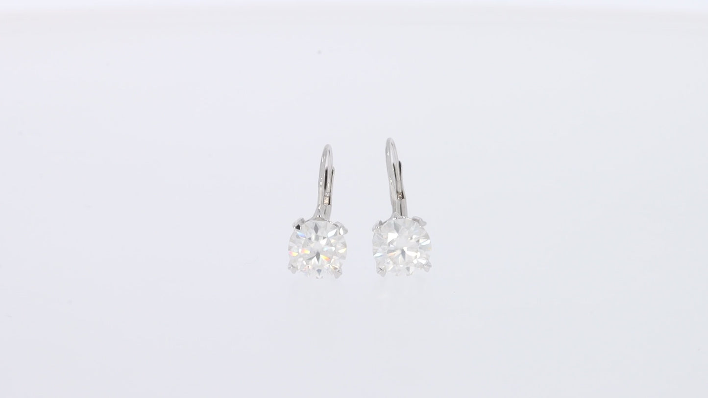 2 Carat Lab Created Moissanite Diamond Leverback Stud Earrings In 14K Solid Gold For Women (2 Cttw)