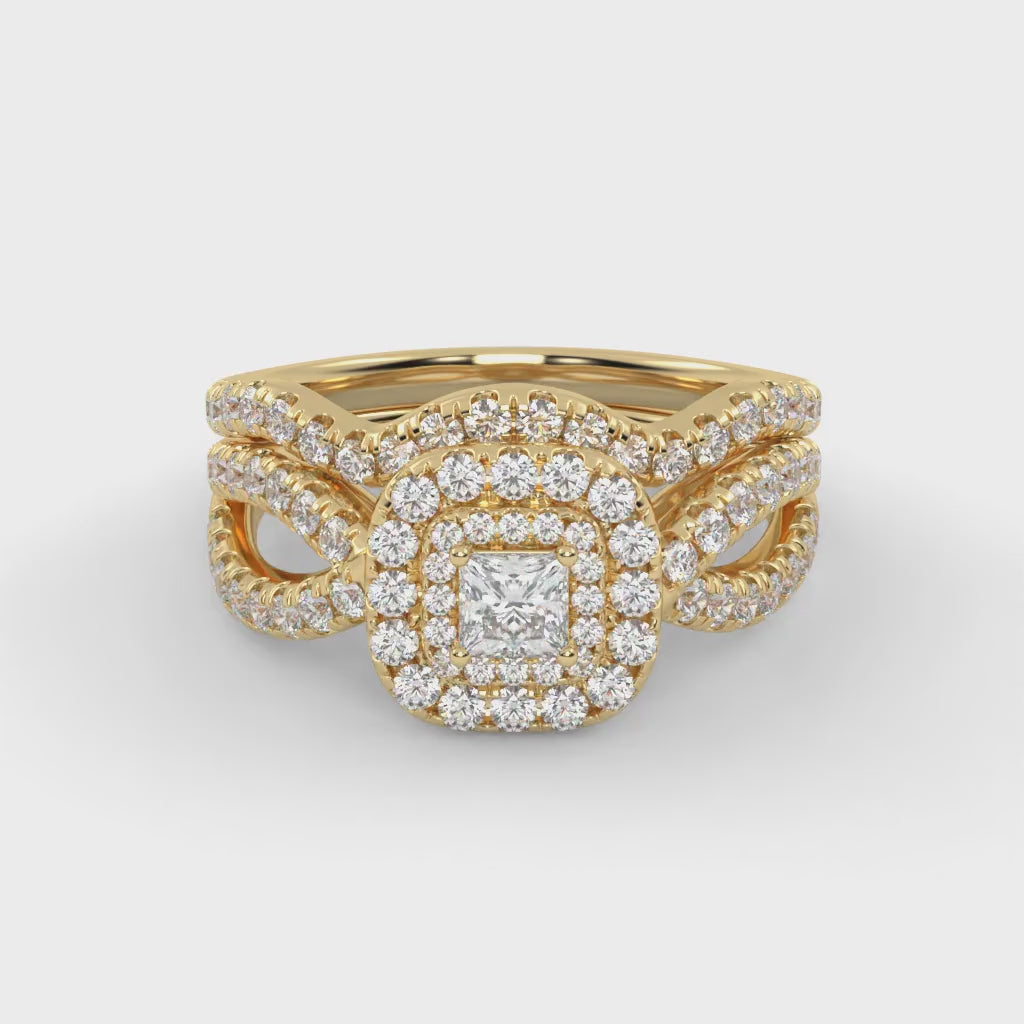 IGI Certified Infinity Shank Princess Cut Lab Diamond Bridal Set Ring
