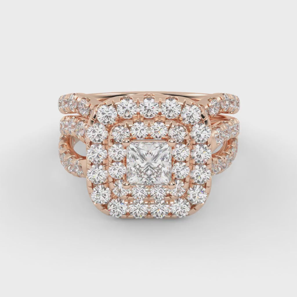 IGI Certified Infinity Shank Princess Cut Lab Diamond Bridal Set Ring
