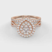 IGI Certified Pear Cut Split Shank Infinity Twisted Double Halo Bridal Set Ring