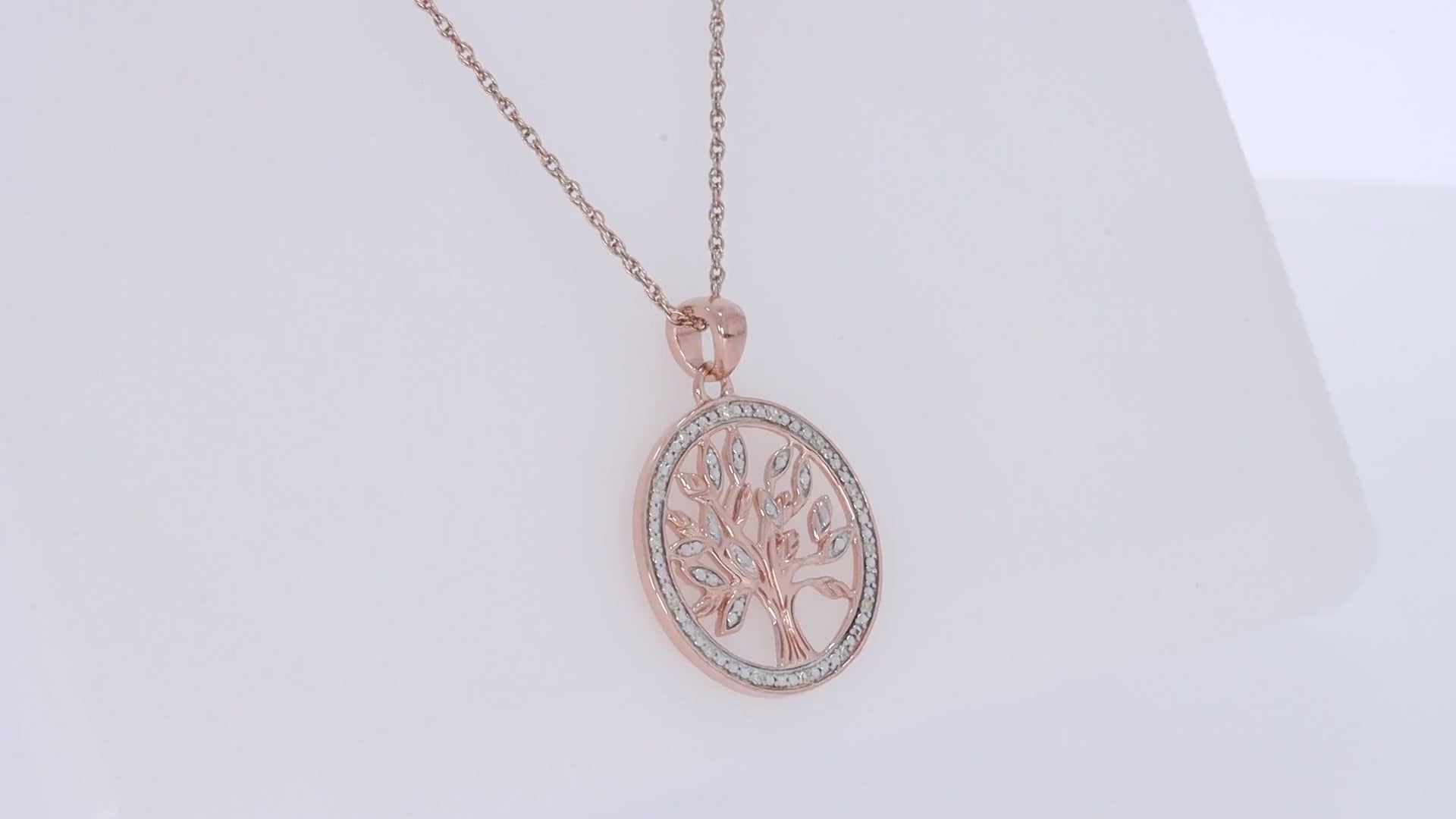 Natural Diamond Two Tone Tree of Life Pendant Necklace Sterling Silver
