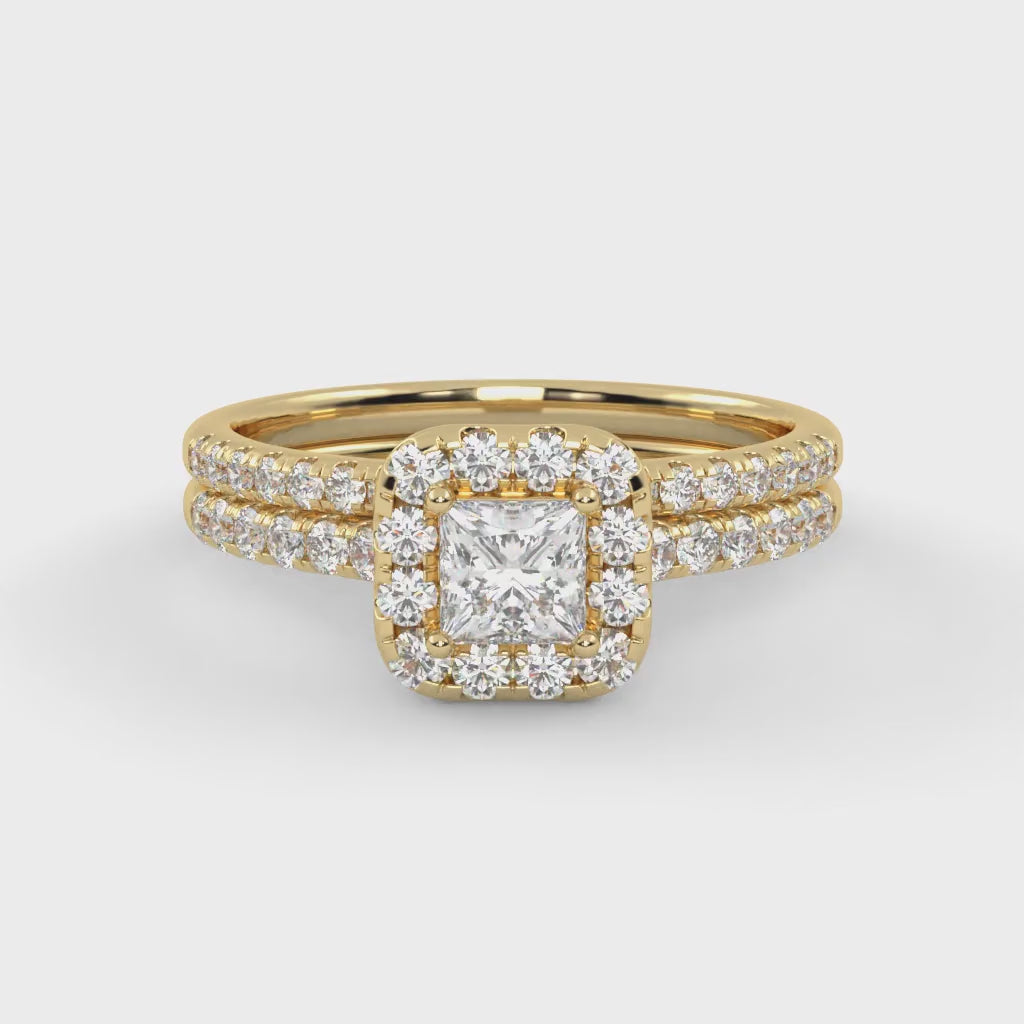 IGI Certified Half Eternity Halo Bridal Set Rings for Women