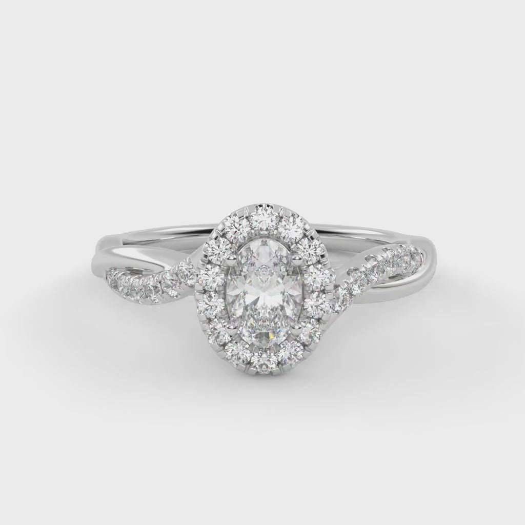 IGI Certified Twisted Halo Solitaire Engagement Ring