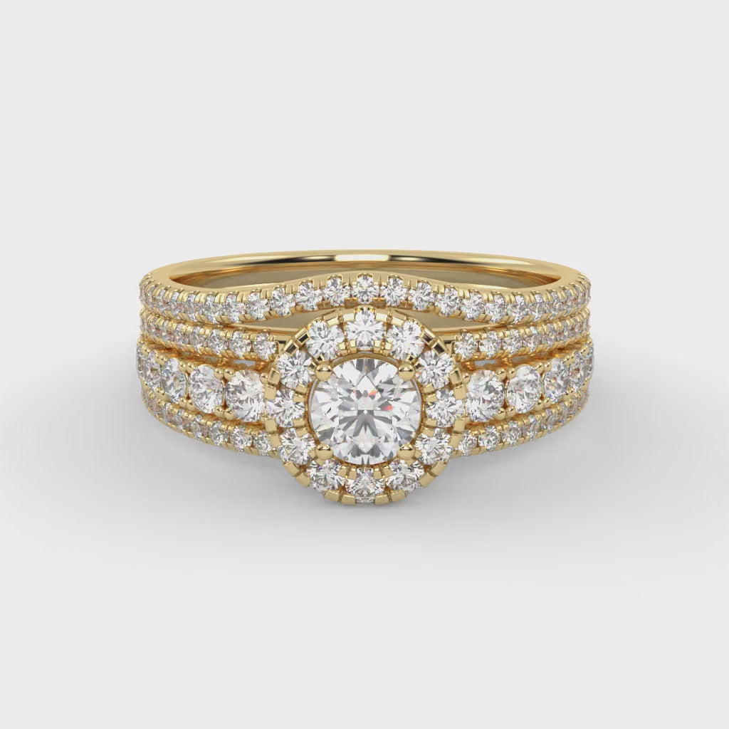 IGI Certified 1.00 Carat Halo Solitaire Cluster Bridal Set Ring