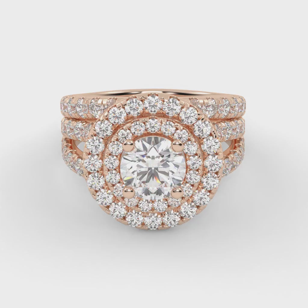 IGI Certified Double Halo Lab Diamond Bridal Set Ring
