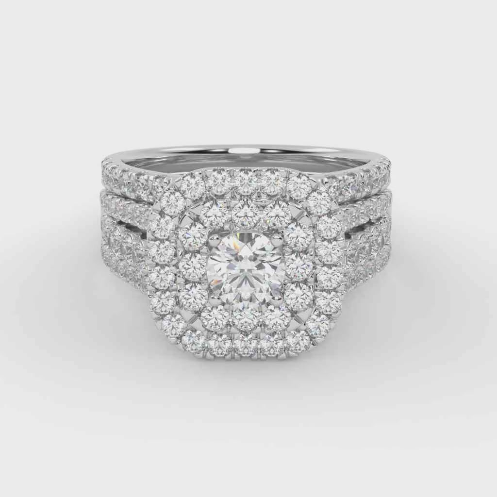 IGI Certified Lab Diamond 3 Row Double Halo Bridal Set Ring