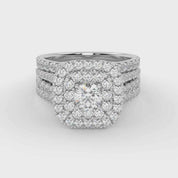 IGI Certified Lab Diamond 3 Row Double Halo Bridal Set Ring