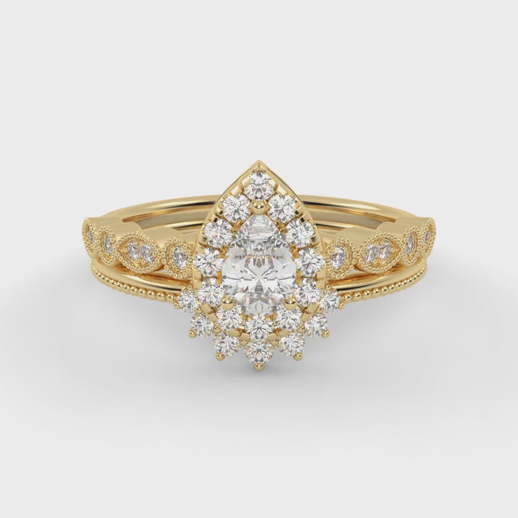 IGI Certified Pear and Round Lab Grown Diamond Bridal Set Ring