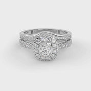 IGI Certified Round Shape Half Eternity Halo Solitaire Bridal Set Ring
