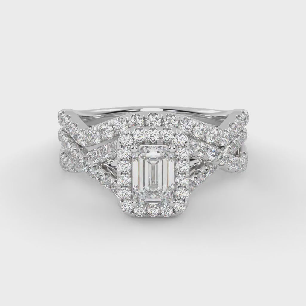 IGI Certified 1.40 Ct Emerald & Round Lab Diamond Engagement Ring