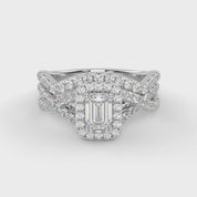 IGI Certified 1.40 Ct Emerald & Round Lab Diamond Engagement Ring