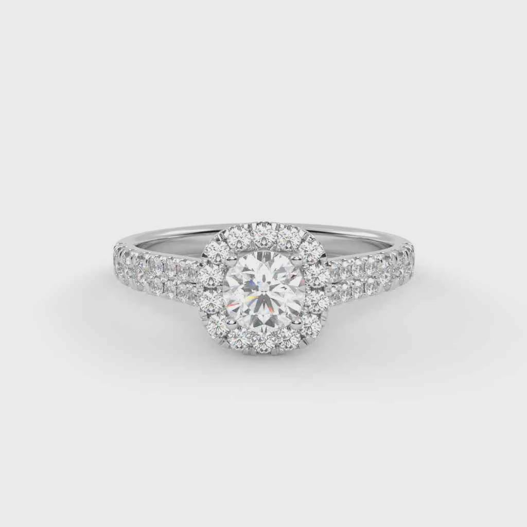 IGI Certified Round Shape Double Row Halo Solitaire Engagement Ring