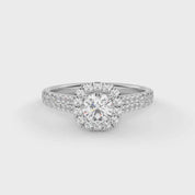 IGI Certified Round Shape Double Row Halo Solitaire Engagement Ring
