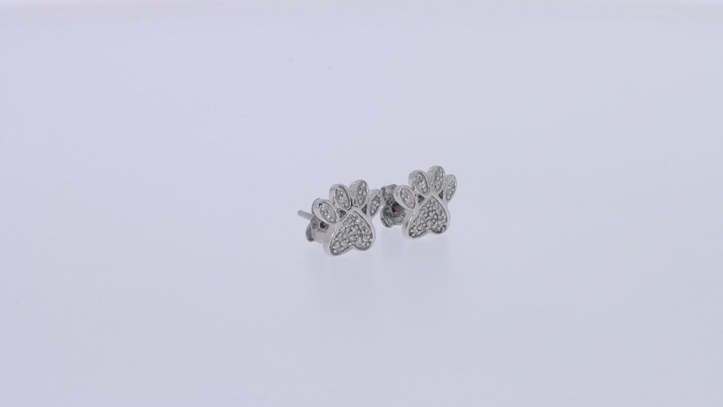 1/10 Carat Round Cut Natural Diamond Paw Print Stud Earrings For Women In 10k Solid Gold With Push Back (0.10 Cttw)