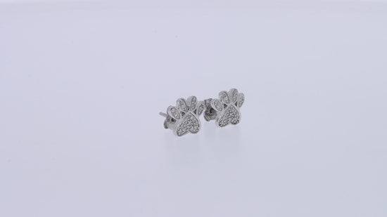 Load and play video in Gallery viewer, 1/10 Carat Round Cut Natural Diamond Paw Print Stud Earrings For Women In 10k Solid Gold With Push Back (0.10 Cttw)
