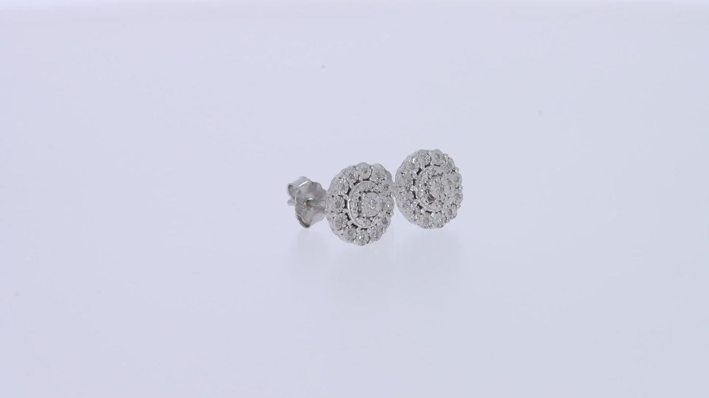 Round Cut White Natural Diamond Halo Cluster Stud Earrings in 925 Sterling Silver (0.10 Cttw)