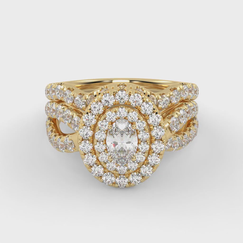 IGI Certified Twisted Shank Double Halo Diamond Bridal Set Ring