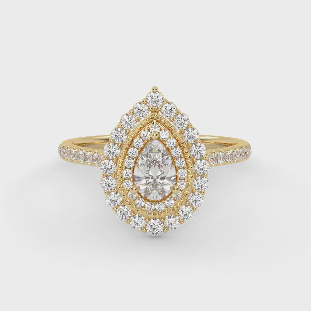 IGI Certified Double Halo Teardrop Engagement Ring