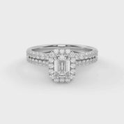 Emerald Cut 1.20 Carat Lab Grown Diamond Half Eternity Halo Solitaire Bridal Set Ring