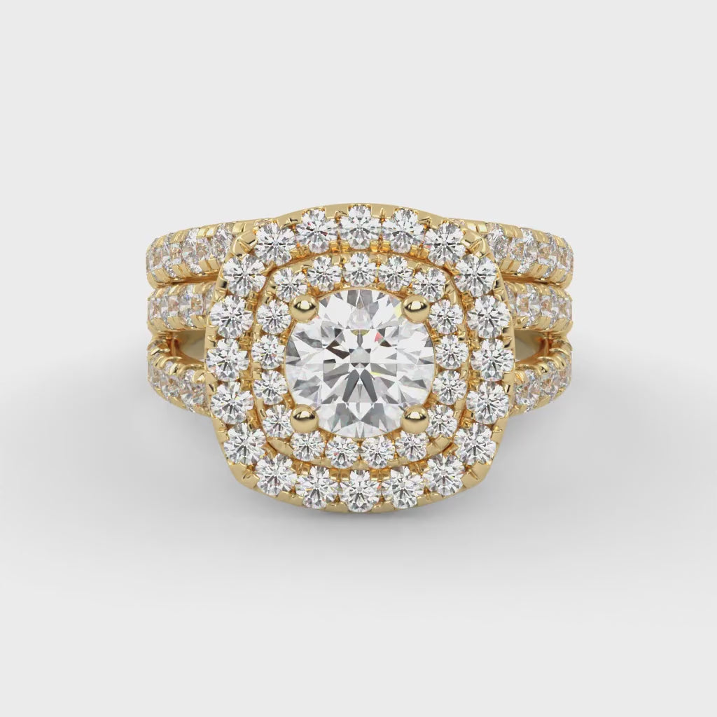 IGI Certified Shank Double Halo Bridal Set Ring