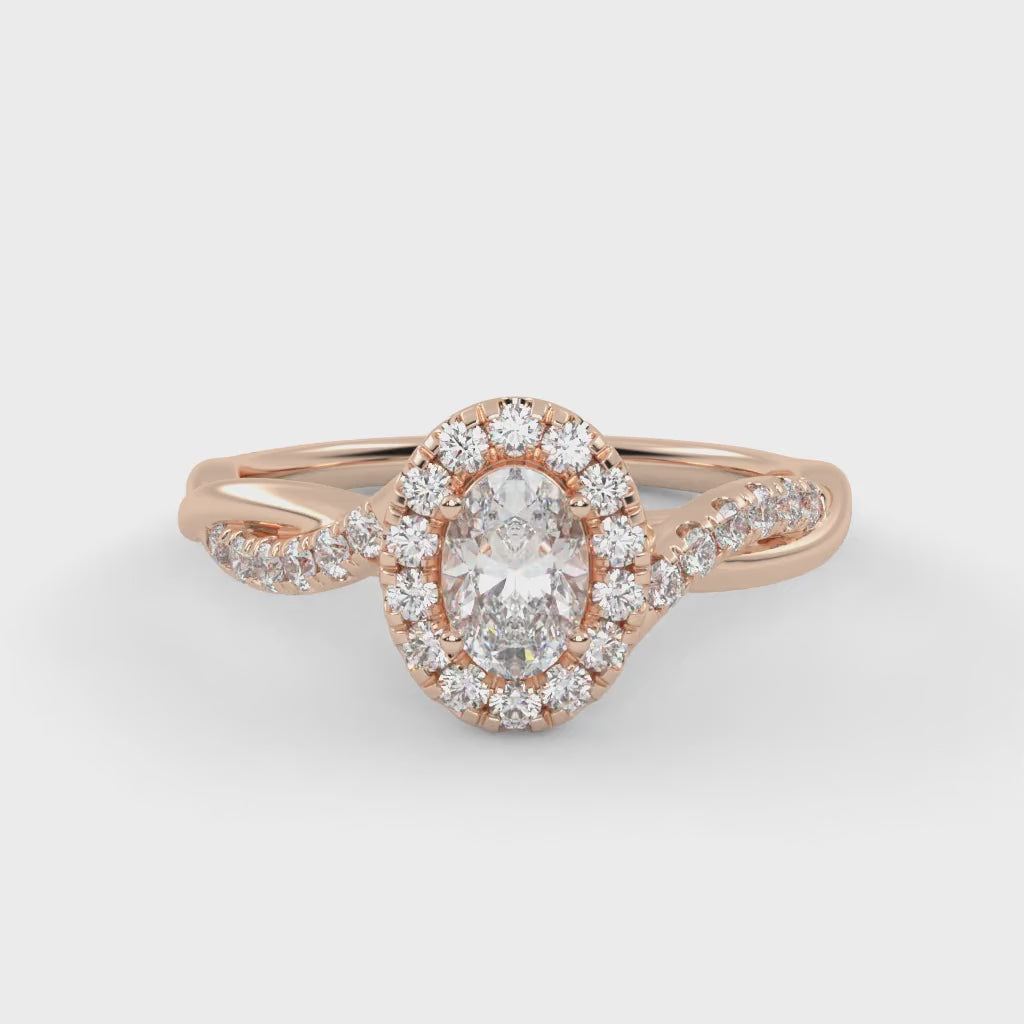 IGI Certified Twisted Halo Solitaire Engagement Ring
