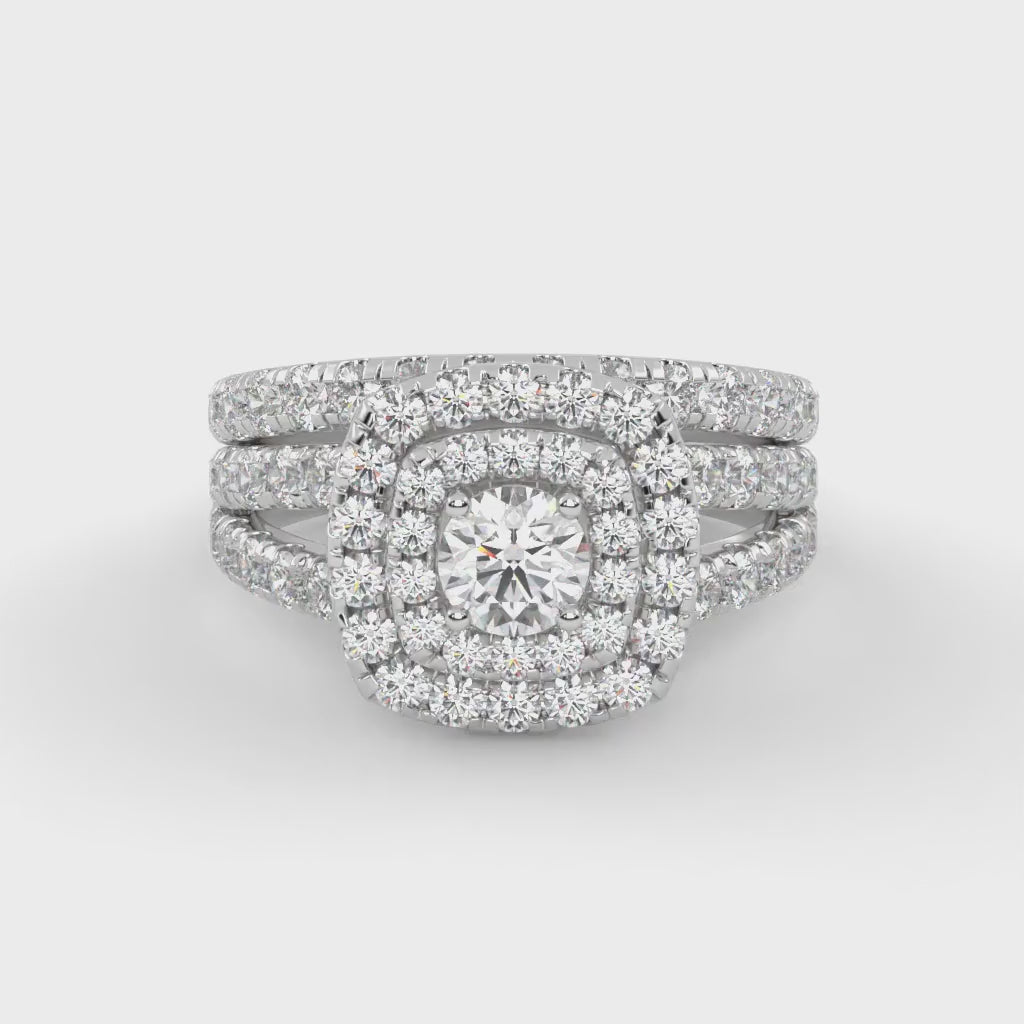 IGI Certified Shank Double Halo Bridal Set Ring