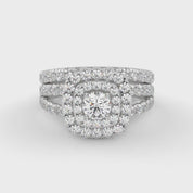 IGI Certified Shank Double Halo Bridal Set Ring