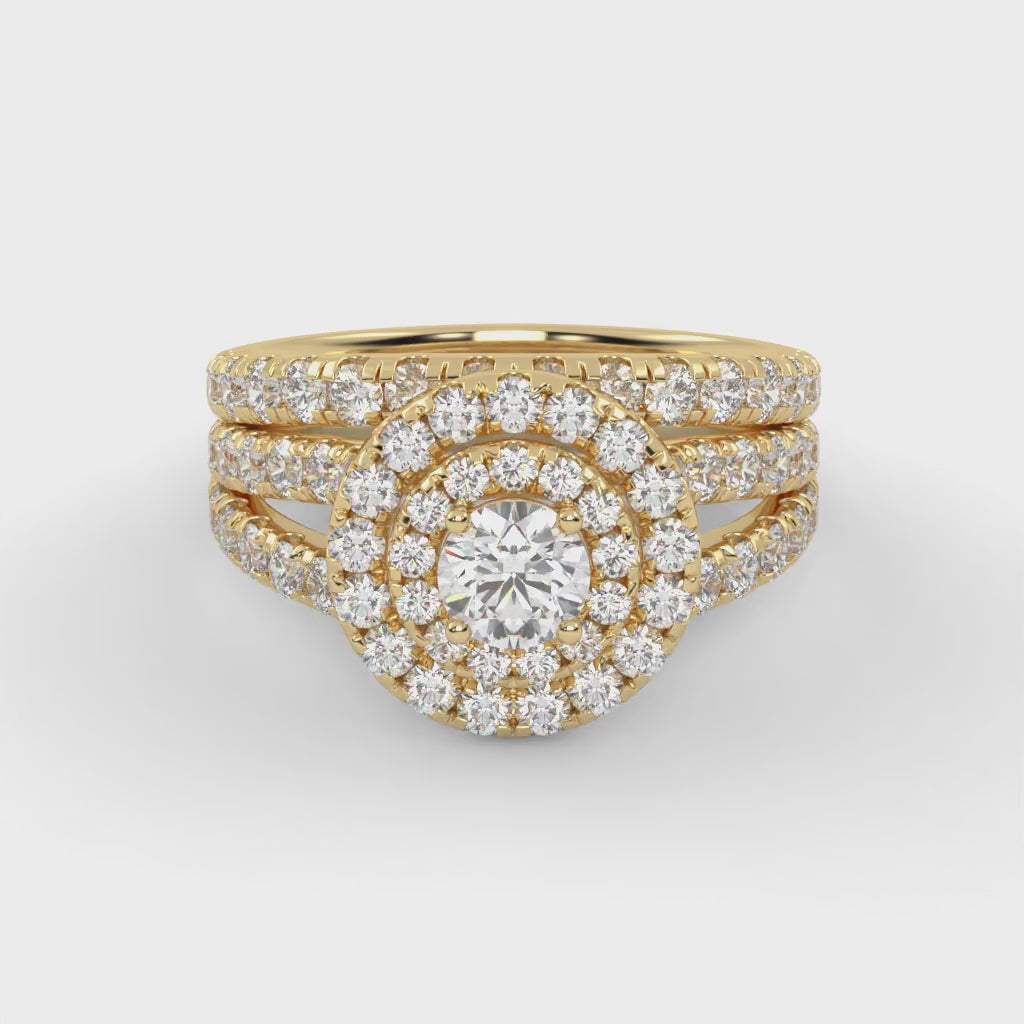 IGI Certified Double Halo Lab Diamond Bridal Set Ring