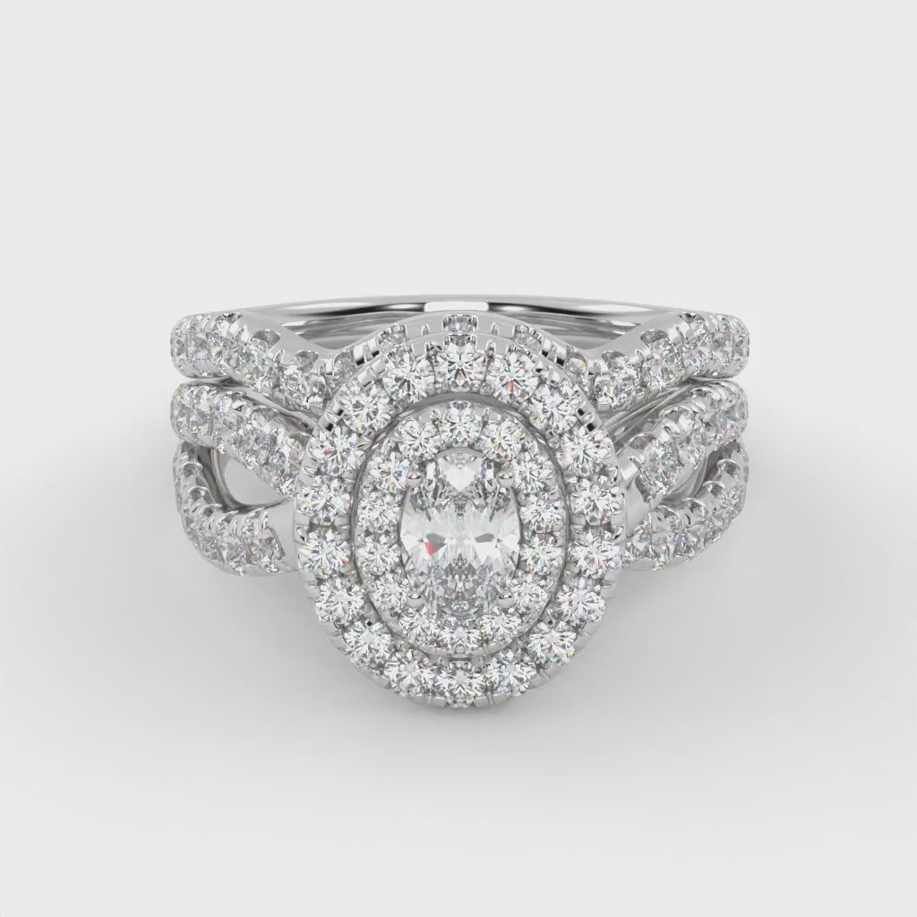 IGI Certified Twisted Shank Double Halo Diamond Bridal Set Ring