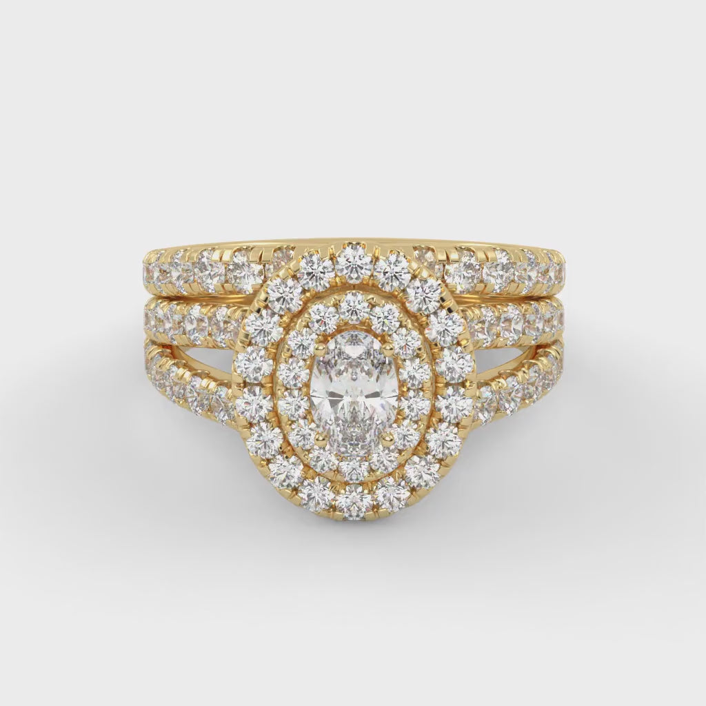 IGI Certified Split Shank Double Halo Bridal Set Ring for Women