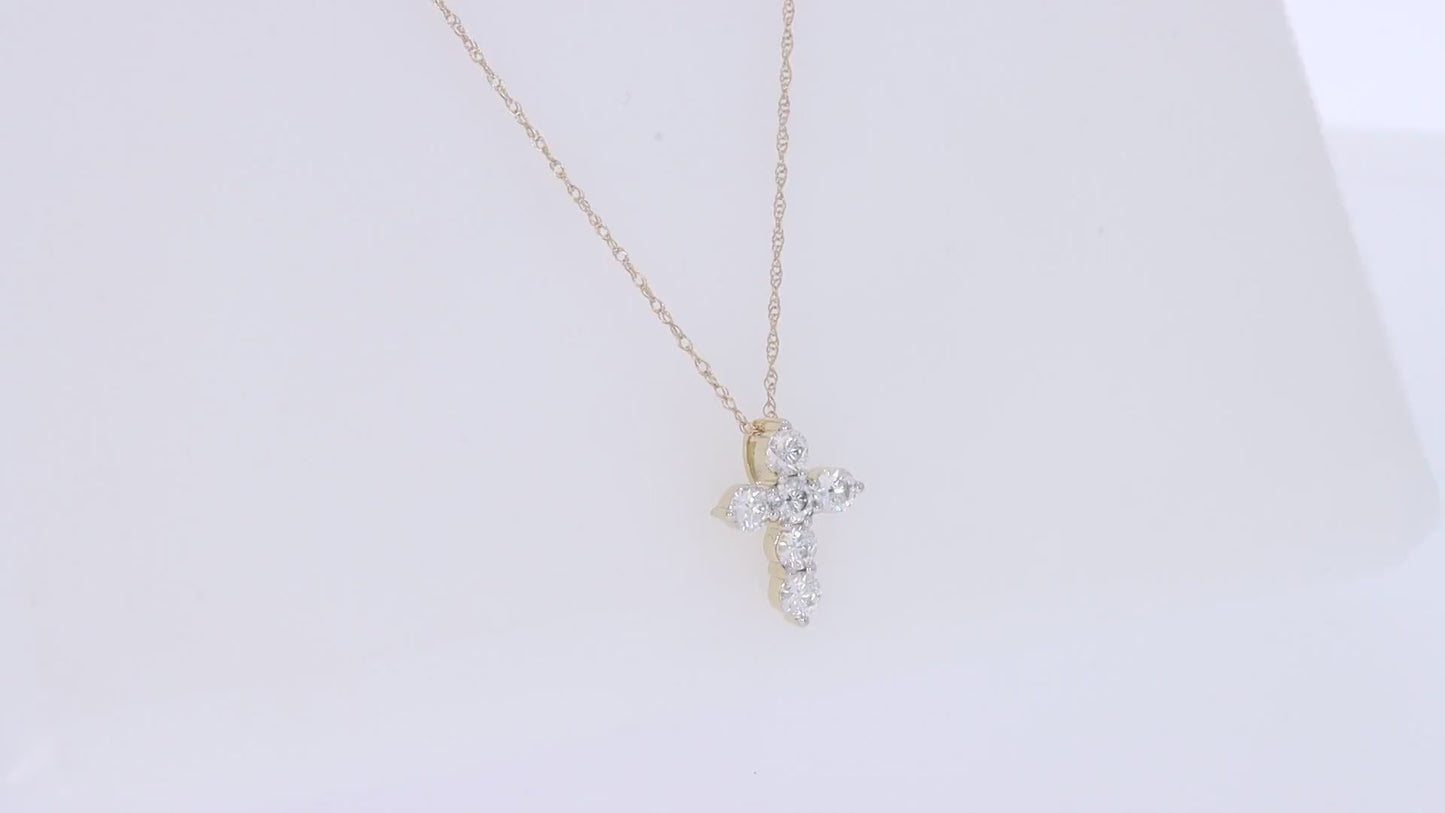 Load and play video in Gallery viewer, 1/2 Carat Lab Created Moissanite Diamond Cross Pendant Necklace in 10K or 14K Solid Gold For Women (0.50 Cttw)

