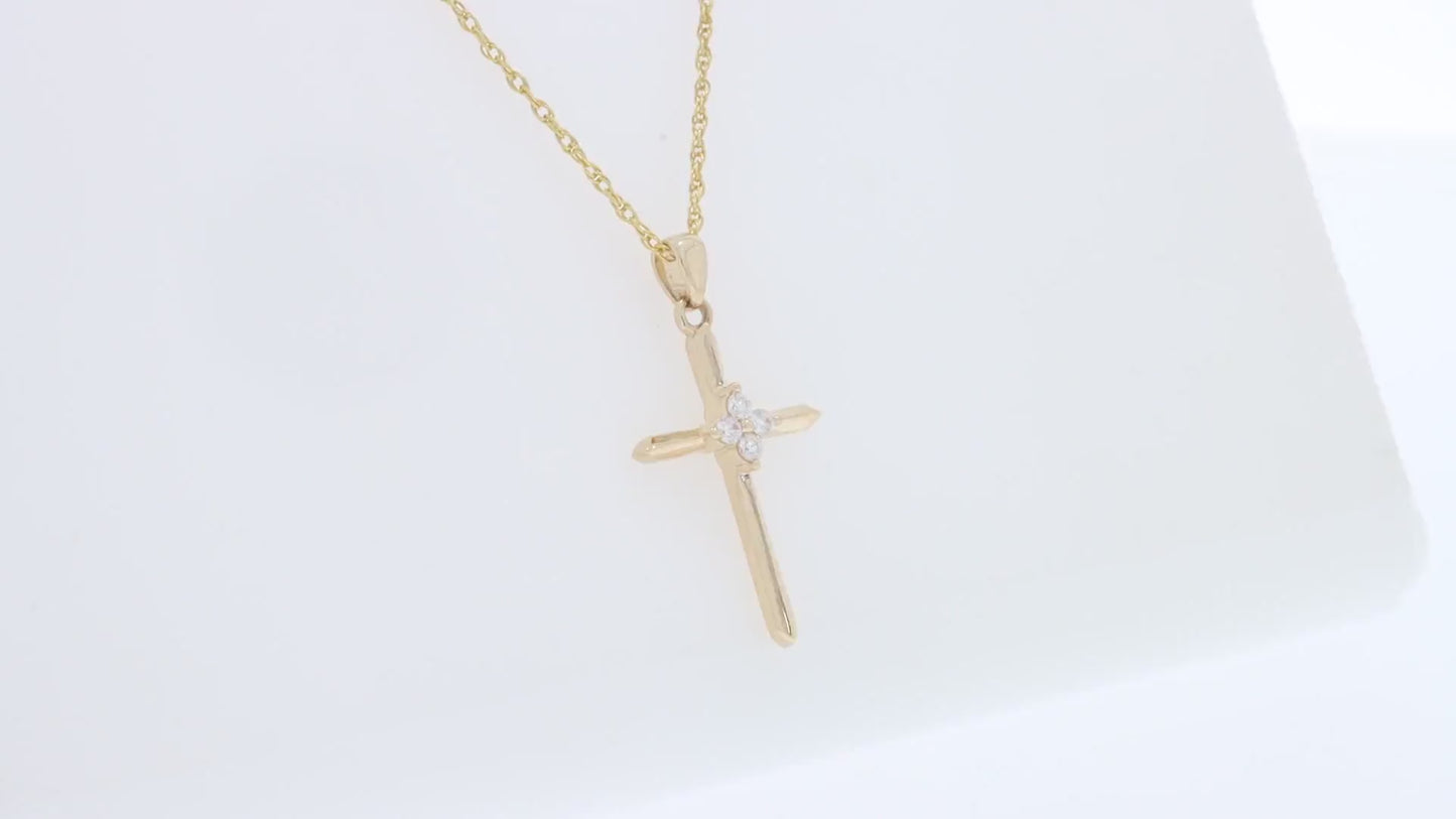 Load and play video in Gallery viewer, 0.07 Carat Lab Created Moissanite Diamond Cross Pendant Necklaces for Women In 14K Solid Gold (0.07 Cttw)

