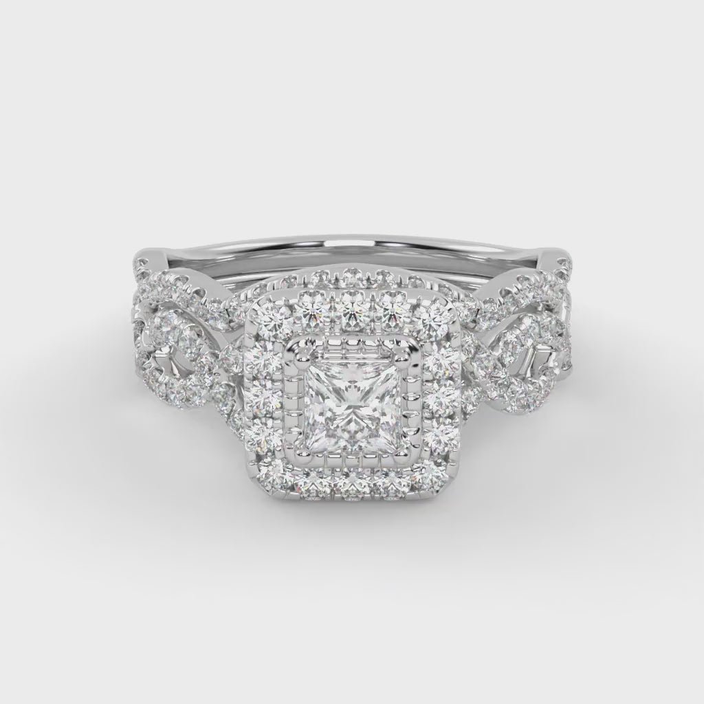 IGI Certified Twisted Infinity Halo Bridal Set Ring