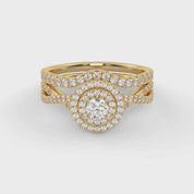 Round Cut 0.80 Carat Lab Grown Diamond Twisted Infinity Double Halo Solitaire Bridal Set Ring