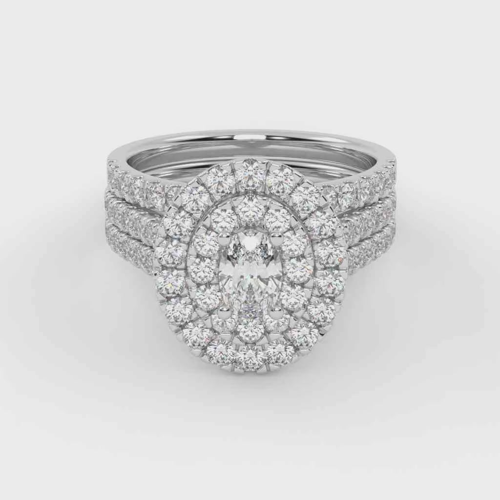 IGI Certified Oval Shape Double Halo Bridal Set Ring