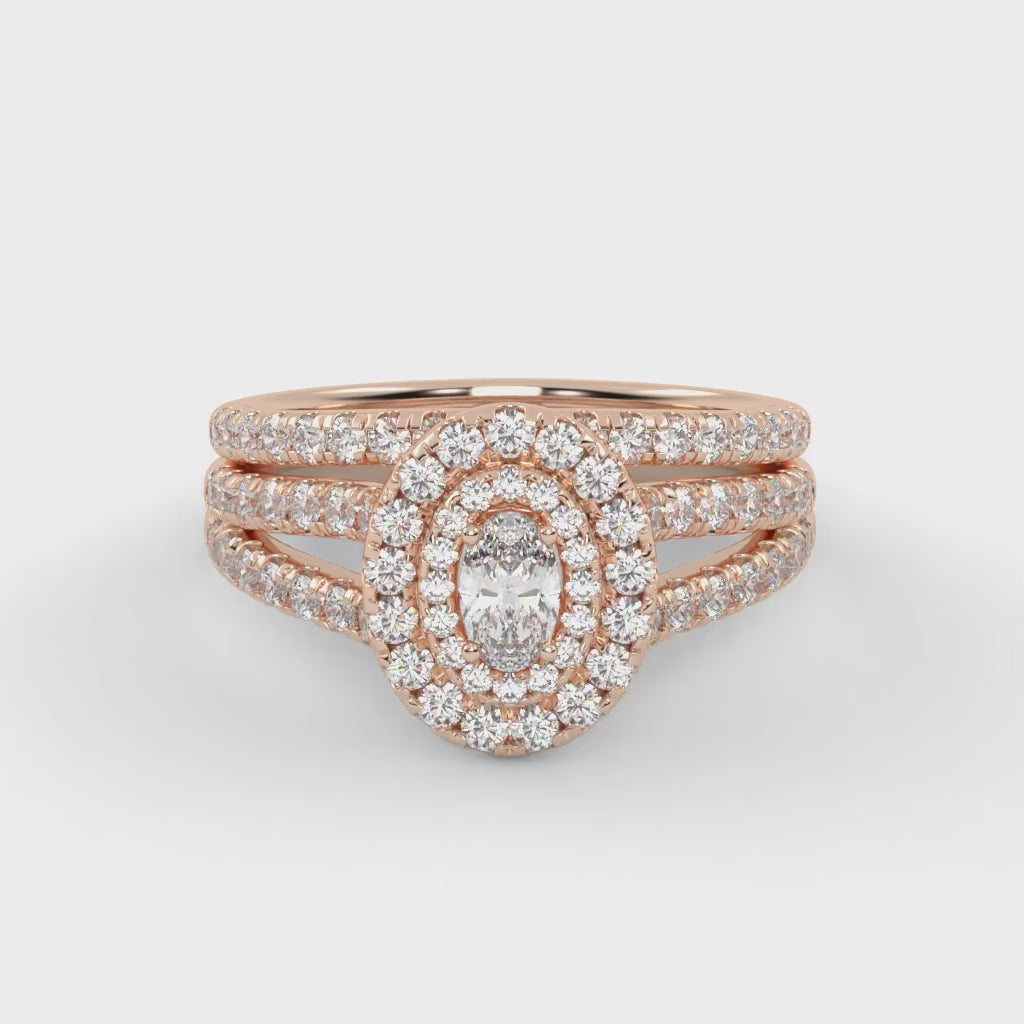 IGI Certified Split Shank Double Halo Bridal Set Ring for Women