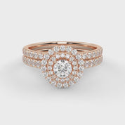 IGI Certified Round Cut 1.00 Carat Lab Grown Diamond Double Halo Solitaire Bridal Set Ring