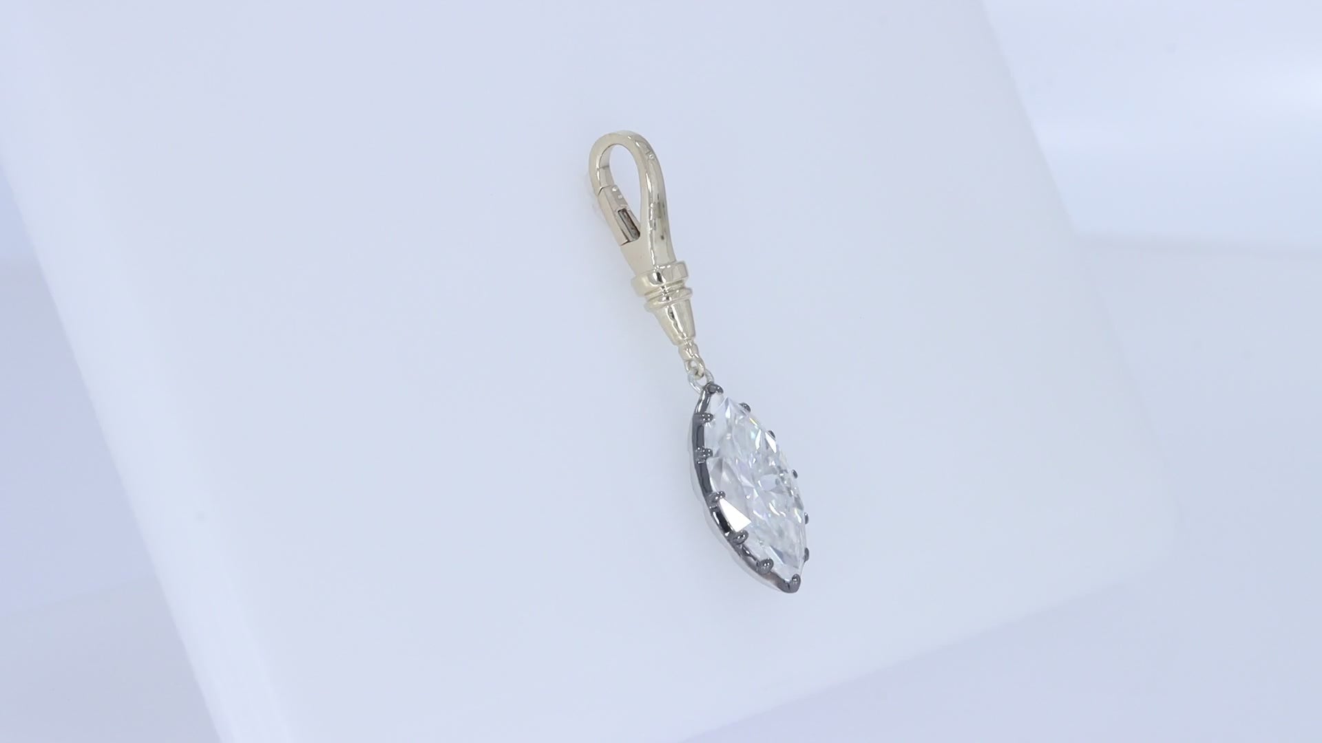 Solitaire Charm Two Tone Pendant Marquise and Pear Shape 4.00 Carat Lab Created Moissanite with Black Rhodium around the stone