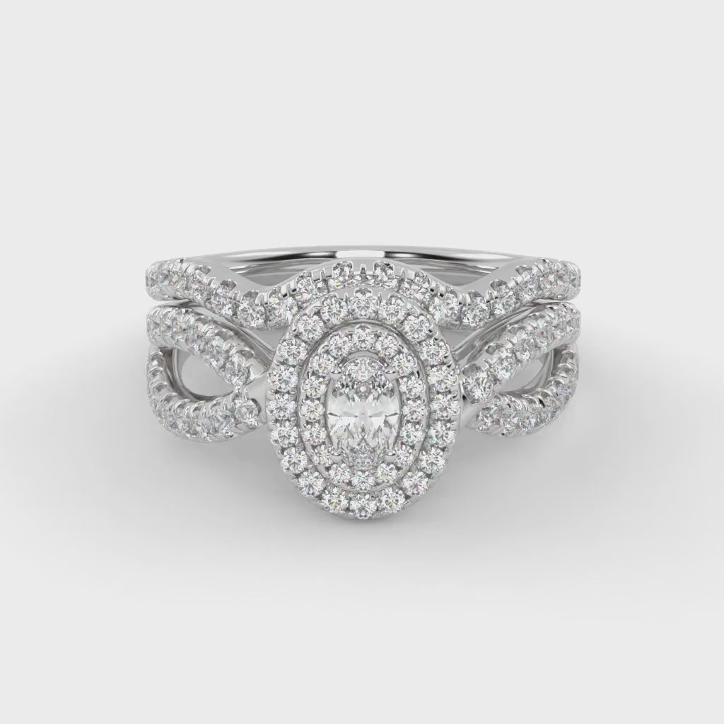 IGI Certified Twisted Shank Double Halo Diamond Bridal Set Ring