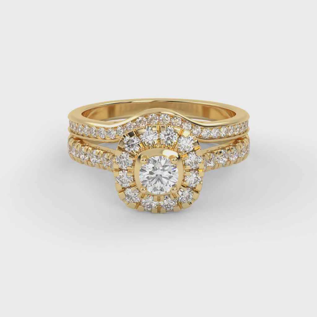 IGI Certified Round Shape Half Eternity Halo Solitaire Bridal Set Ring