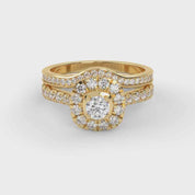 IGI Certified Round Shape Half Eternity Halo Solitaire Bridal Set Ring