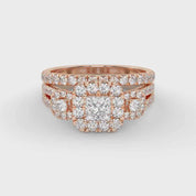 IGI Certified Princess Cut 3 Stone Halo Solitaire Bridal Set Ring