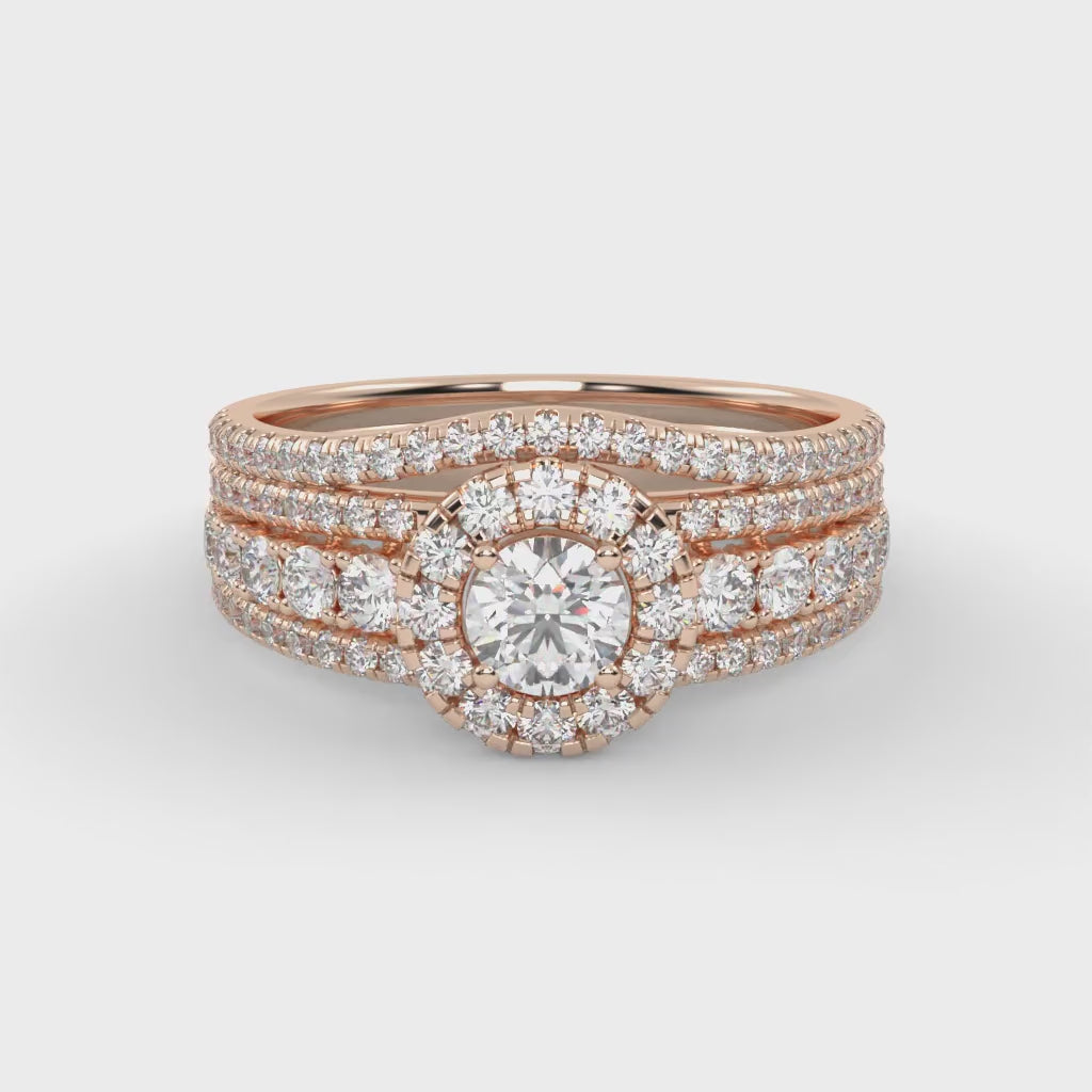 IGI Certified 1.00 Carat Halo Solitaire Cluster Bridal Set Ring