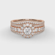 IGI Certified 1.00 Carat Halo Solitaire Cluster Bridal Set Ring