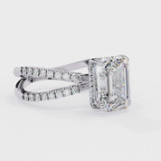 Vivien Emerald Cut Criss Cross Lab Grown Diamond Engagement Ring