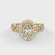 IGI Certified 1.00 Carat Oval & Round Twisted Shank Double Halo Ring